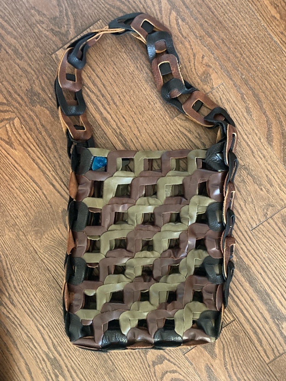 Brand New sc103 Links Tote Bag - MEDIUM Leather Woven in Brown, Black & Olive